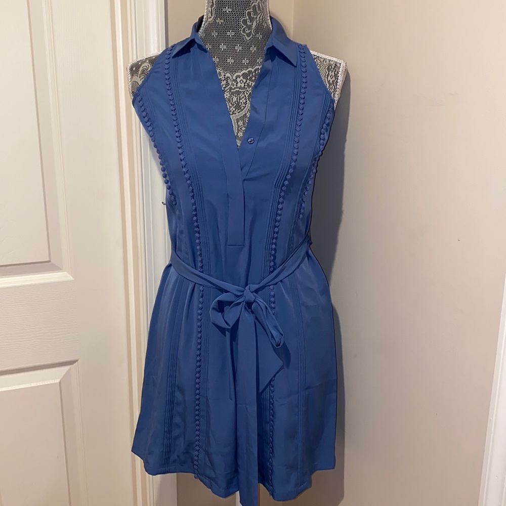 Ann Taylor Blue sleeveless dress with belt tie